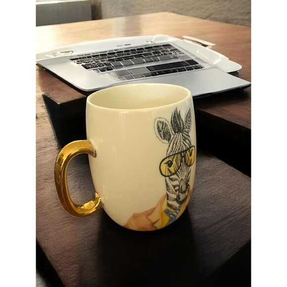 Pier 1 Executive Zebra Coffee Mug Gold Handle Oversized Business Suit & Tie Cute - Picture 5 of 7